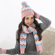 Fabrik Versorgung Wollgarn Winter Frauen benutzerdefinierte Bestellung gestrickte Winter 2 Stück Hut und Handschuhe Set